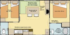 Plan Mobile-home residential 2 bedrooms Camping Alpes Dauphiné