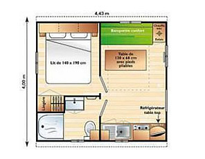 Plan Mini mobil-home 1 chambre Camping Alpes Dauphiné